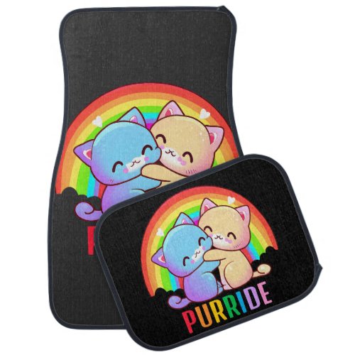 Love Cats Rainbow Black Car Floor Mat