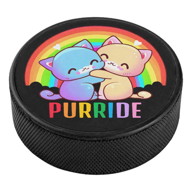 Love Cats Rainbow Black Hockey Puck (3/4)