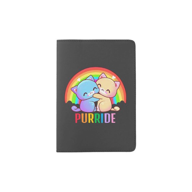Love Cats Rainbow Black Passport Holder (Front)
