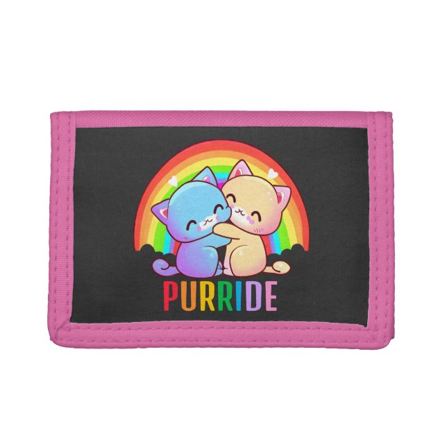 Love Cats Rainbow Black Trifold Wallet (Front)