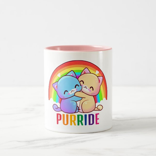Love Cats Rainbow Two-Tone Coffee Mug (Center)