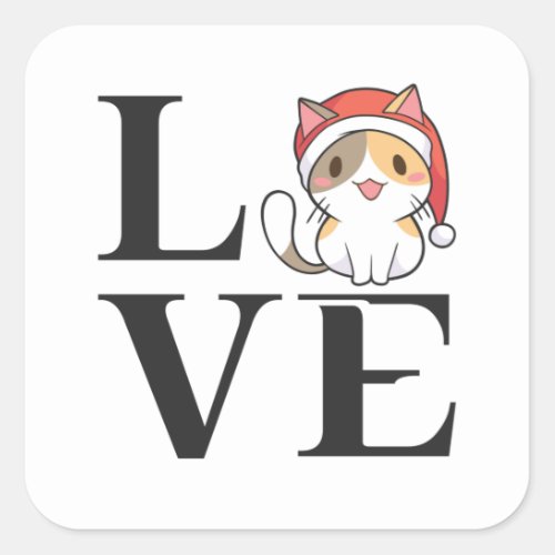 Love Cats  Santa Kitten Square Sticker