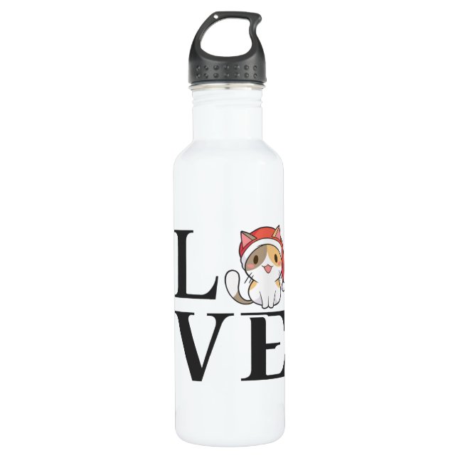 Love Cats – Santa Kitten Stainless Steel Water Bottle (Front)