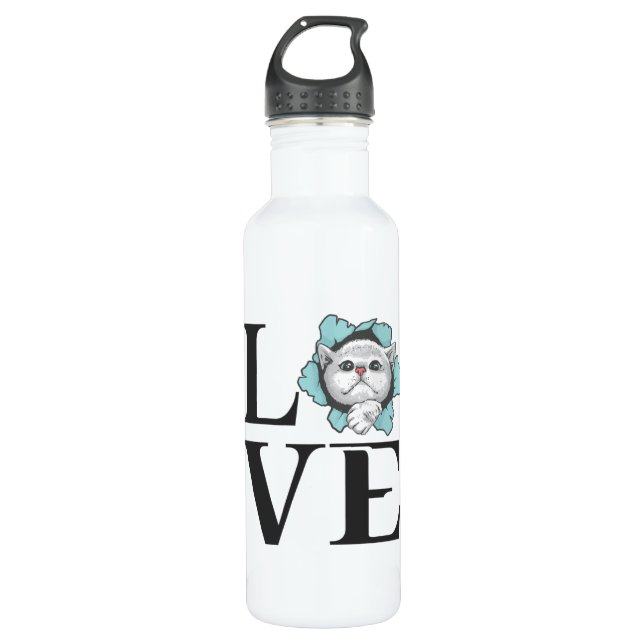 Love Cats Stainless Steel Water Bottle (Front)