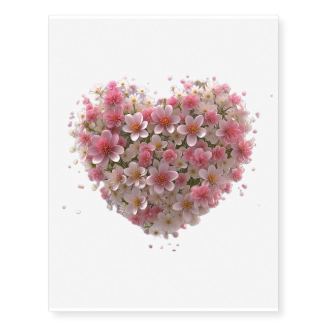 Love Celebration Floral Heart Temporary Tattoos (Front)