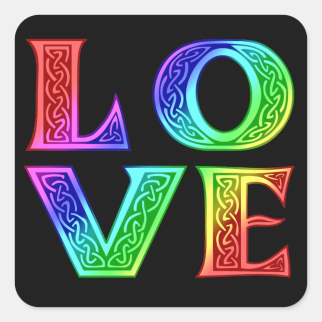 LOVE - Celtic Lettering Square Sticker (Front)