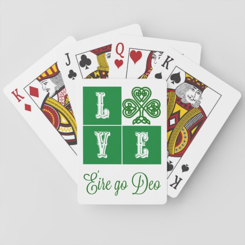 Love Celtic Shamrock Hearts Ireland Motto Playing Cards