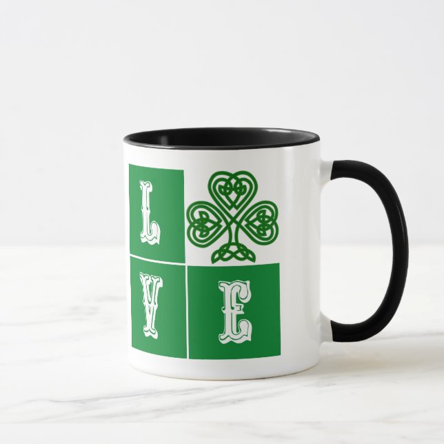 Love Celtic Shamrock Hearts Mug (Right)