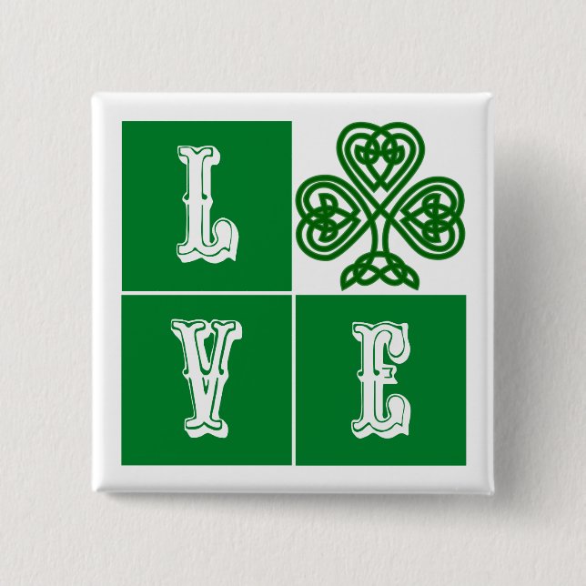Love Celtic Shamrock Hearts Pinback Button (Front)