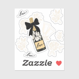 Love Champagne Bottle Black Bow Sticker