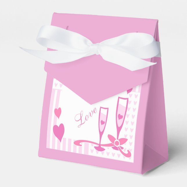 Love, Champagne & Hearts Light Pink Tent Favor Box (Front Side)