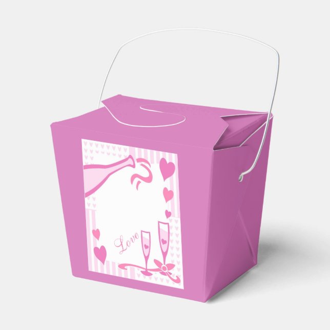 Love, Champagne & Hearts Pink Takeout Favor Box (Front Side)