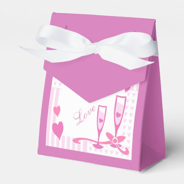 Love, Champagne & Hearts Pink Tent Favor Box (Front Side)