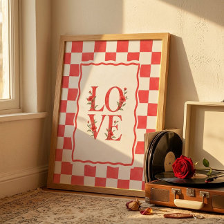 Love Checkered Floral Valentine Wall Art