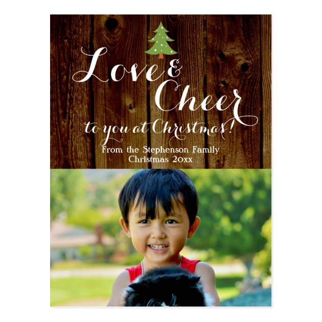 Love/Cheer Christmas Holiday Photo Postcard