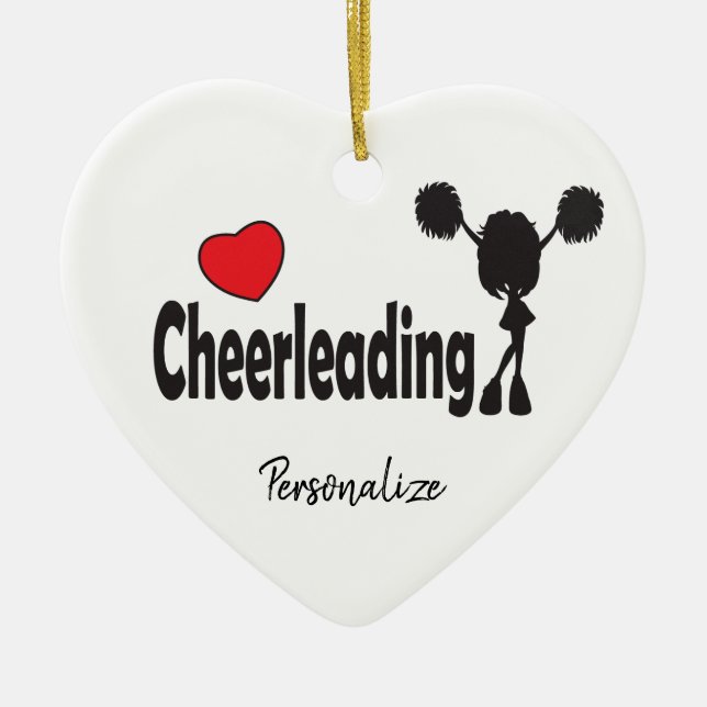 Love Cheerleading Red Heart Ceramic Ornament (Front)