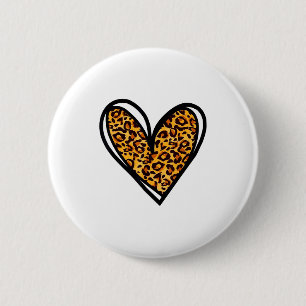 Love Cheetah Leopard Print Heart Valentines Day Gi Button