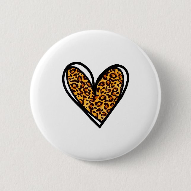 Love Cheetah Leopard Print Heart Valentines Day Gi Button (Front)