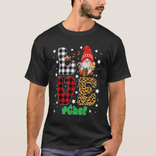 Love Chef Gnome Christmas Leopard Plaid Xmas Pajam T-Shirt
