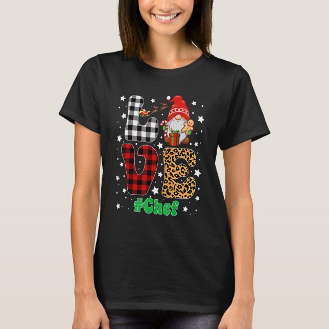 Love Chef Gnome Christmas Leopard Plaid Xmas Pajam T-Shirt (Front)