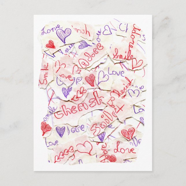 Love Cherish Adore Red and Purple Collage Postcard (Front)