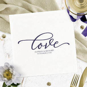 Love - Chic Navy Blue Script Wedding Minimalist Napkins