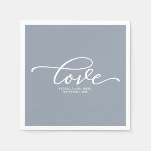 Love - Chic Script Dusty Blue Wedding Napkins