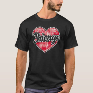 Love Chicago Hockey Basketball Heart City Map T-Shirt