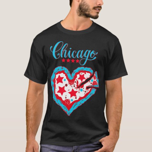 Love Chicago Pizza Heart Chicago Flag Gift T_Shirt