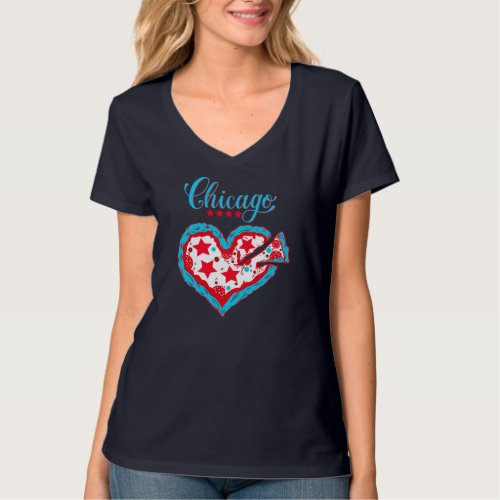 Love Chicago Pizza Heart Chicago Flag Gift T_Shirt