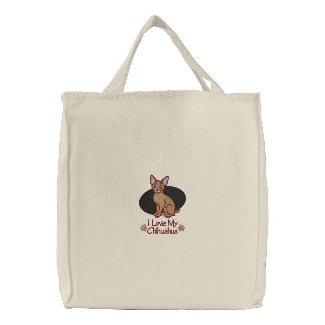 Love Chihuahua Embroidered Tote Bag (Front)
