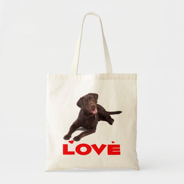 Love Chocolate Brown Labrador Retriever Puppy Dog Tote Bag (Front)