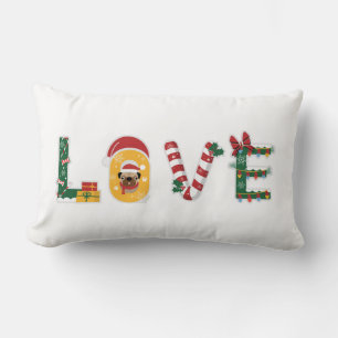 LOVE Christmas Holiday Candy Cane Mistletoe Puppy Lumbar Pillow