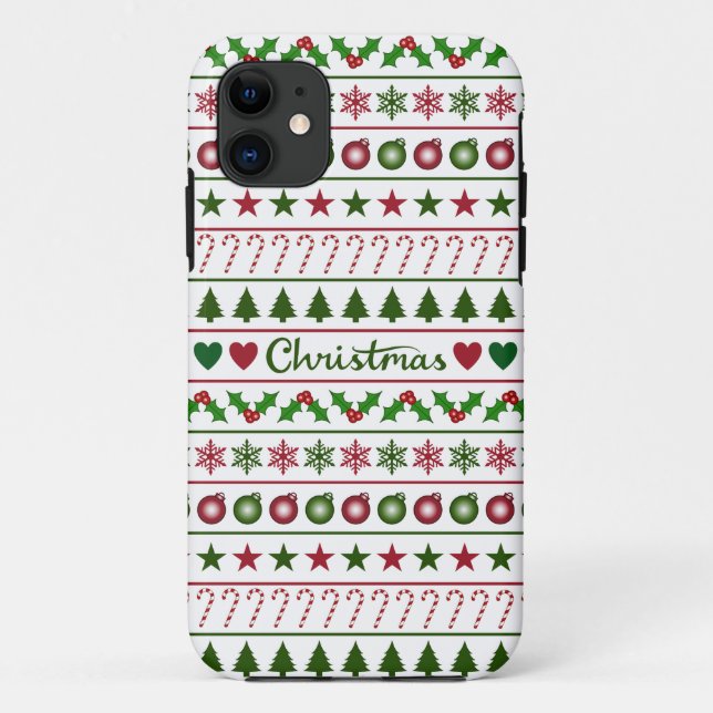 Love Christmas Motifs Pattern Green White Red Case-Mate iPhone Case (Back)