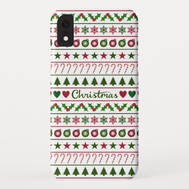 Love Christmas Motifs Pattern Green White Red Case-Mate iPhone Case (Back)
