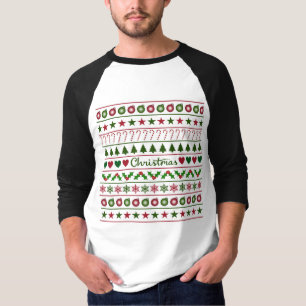 Love Christmas Motifs Pattern Green White Red T-Shirt