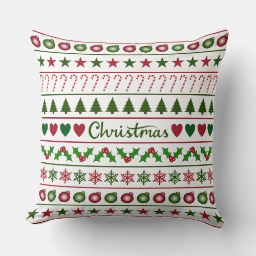 Love Christmas Motifs Pattern Green White Red Throw Pillow