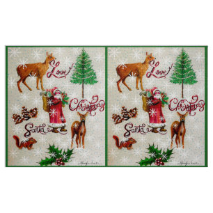 Love Christmas Santa Collage Fabric