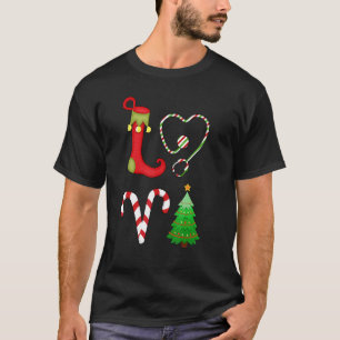 Love christmas Stethoscope Nurse Tree ELF Candy Xm T-Shirt