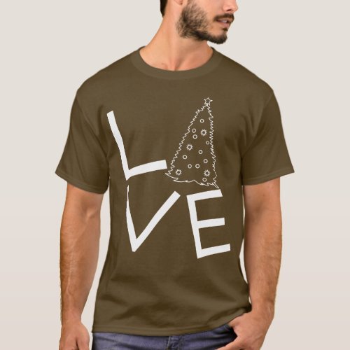 Love Christmas with Tree Line Drawing T_Shirt
