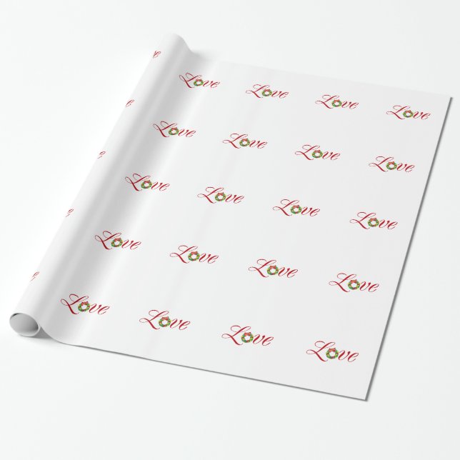 Love Christmas Wreath Holiday Xmas Design Wrapping Paper (Unrolled)
