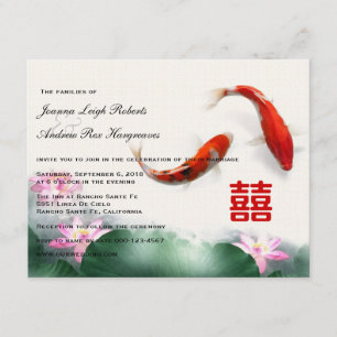 Love Circles Lotus Koi Double Happiness Wedding Invitation