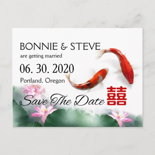 Love Circles | Lotus Koi Double XI Save The Date Announcement Postcard (Front)