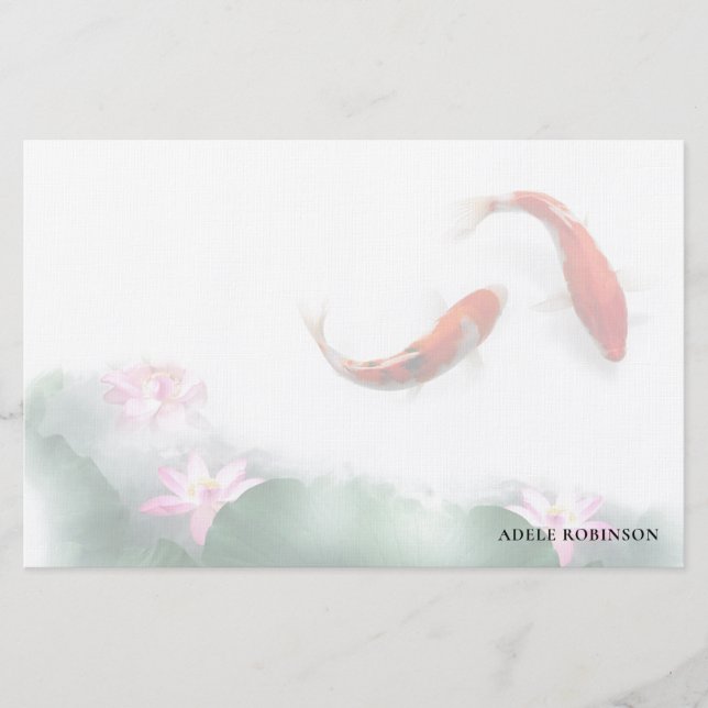 Love Circles Lotus Koi Orient Harmony Personalized Stationery (Front)