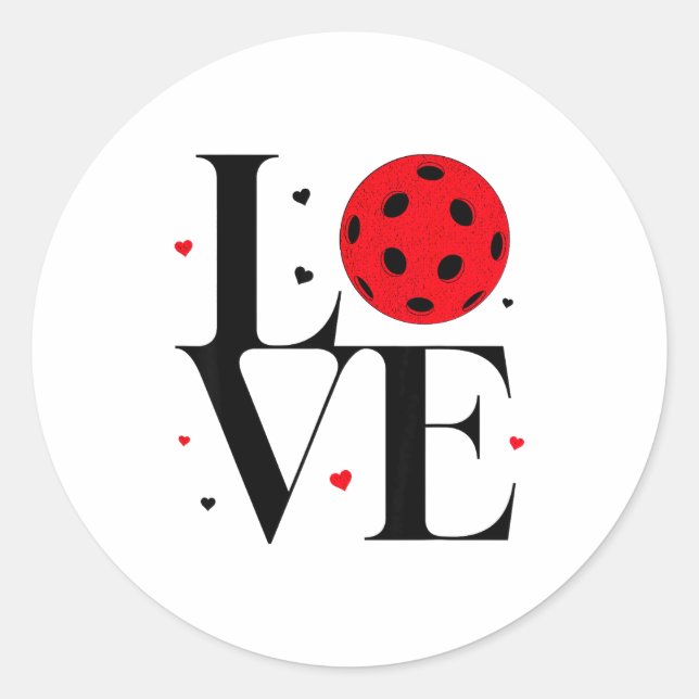 Love Ckleball Valentines Day Cute Red Heart  Classic Round Sticker (Front)