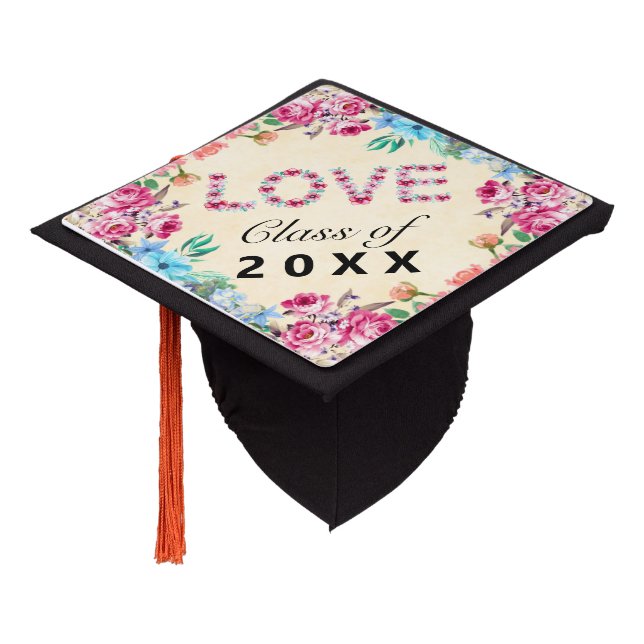 LOVE | Class of 2025 Graduation Floral Graduation Cap Topper (Angled)