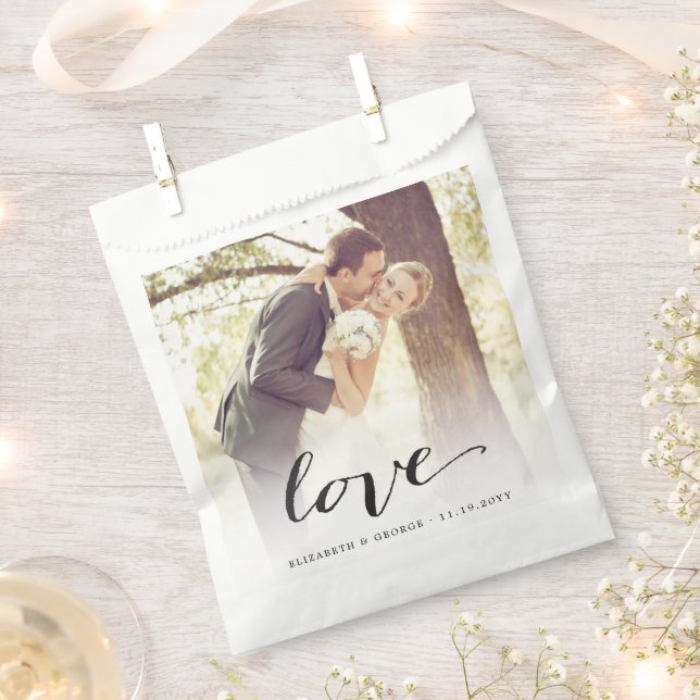 Love Classic Script Chic Calligraphy Photo Wedding Favor Bag (Clipped)