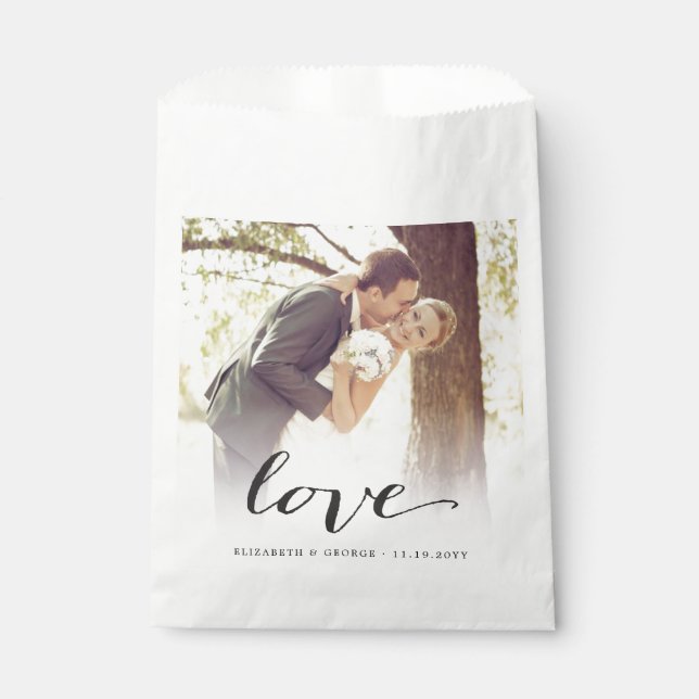 Love Classic Script Chic Calligraphy Photo Wedding Favor Bag (Front)