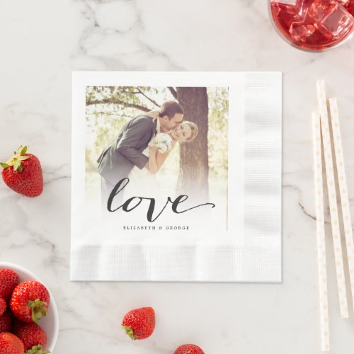 Love Classic Script Chic Calligraphy Photo Wedding Napkins