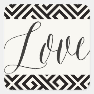 Love Classic Script Geometric Greek Key Wedding Square Sticker
